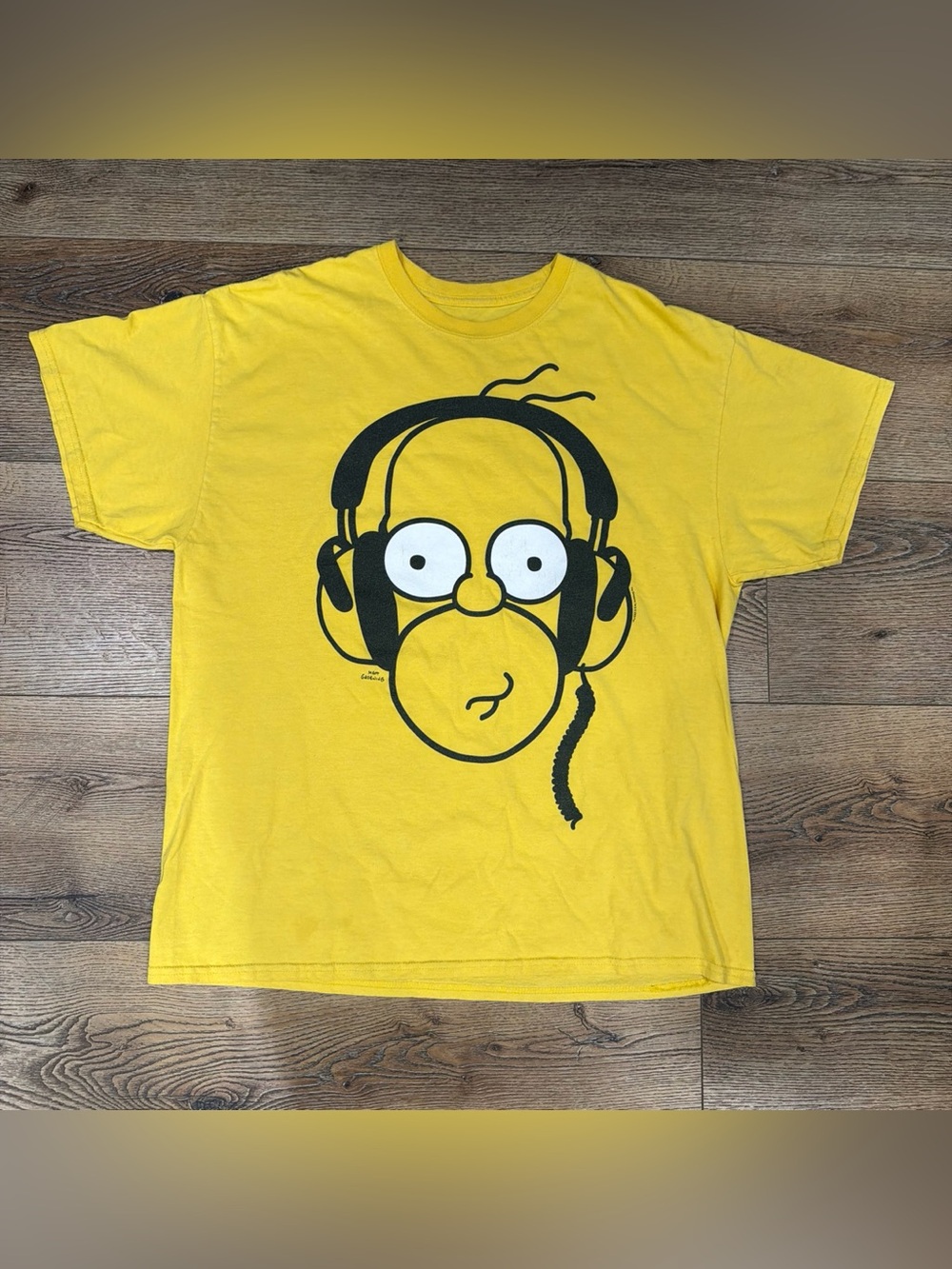 Yellow Graphic Short Sleeve Tee with Headphone Face Design
